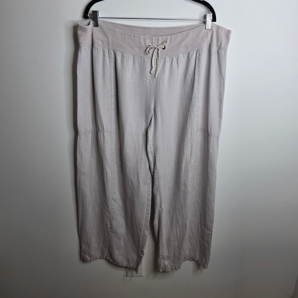 Eileen Fisher Organic Linen Wide Leg Pants Womens XL Beige Drawstring